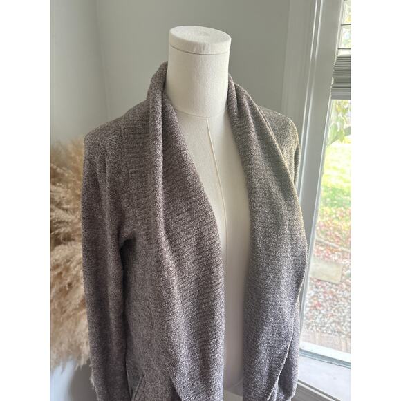 Barefoot Dreams CozyChic Lite Cardigan Sweater Size Medium Taupe Open Front - Picture 3 of 8
